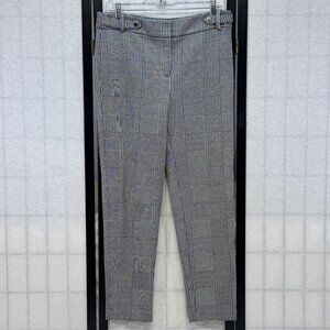 Calvin Klein Slim Stretch Knit Houndstooth Plaid Dress Pants 10 Black White